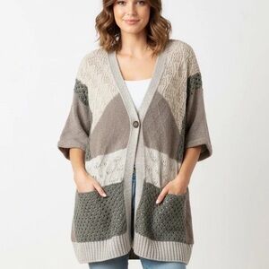 Moth Anthropologie Oversized Cardigan Sweater S/M Earthy Linen Blend Coastal